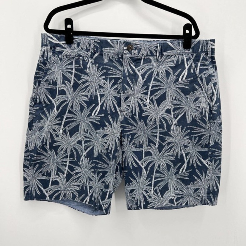 GAP Shorts Chino Flat Front Blue White Palm Tree Hawaiian Cotton Stretch